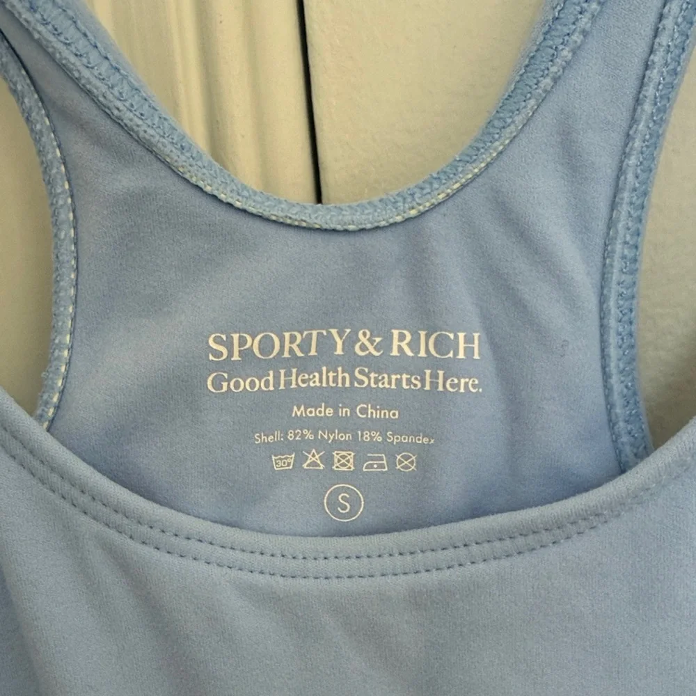 Sporty & Rich Serif Logo Sports Bra - Small - Light Blue - Picture 5 of 7